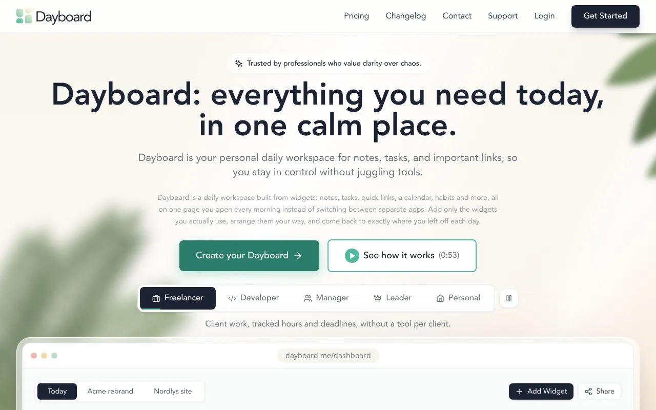 Dayboard homepage screenshot
