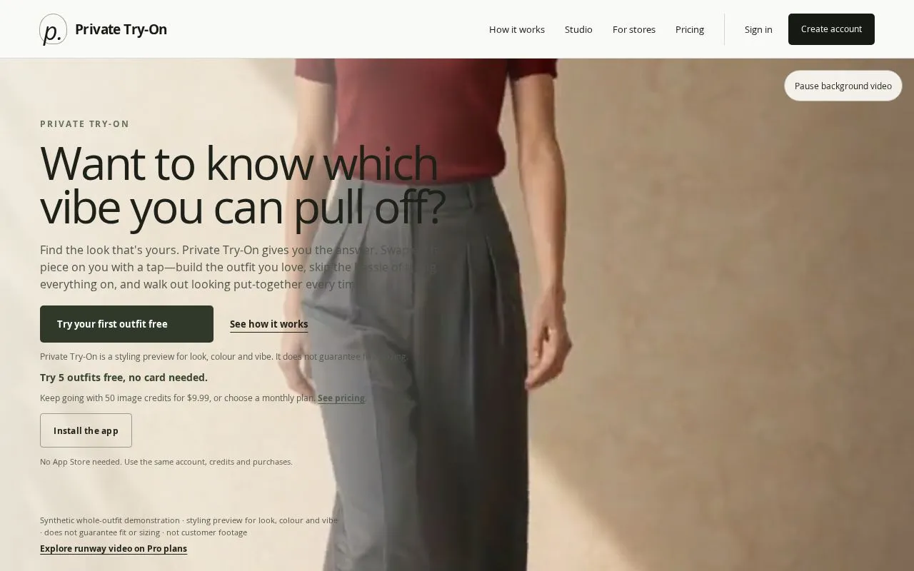 Private Try-On homepage screenshot