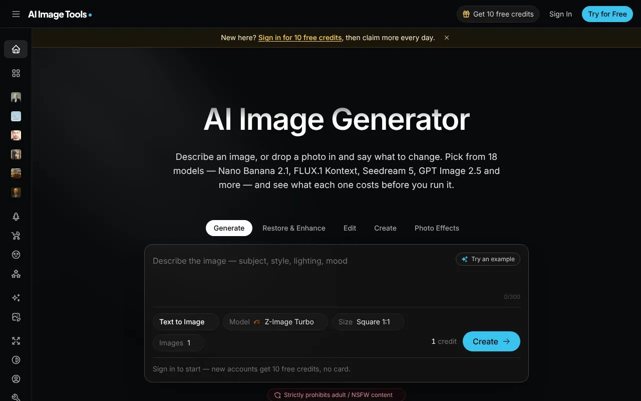 AI Image Tools homepage screenshot