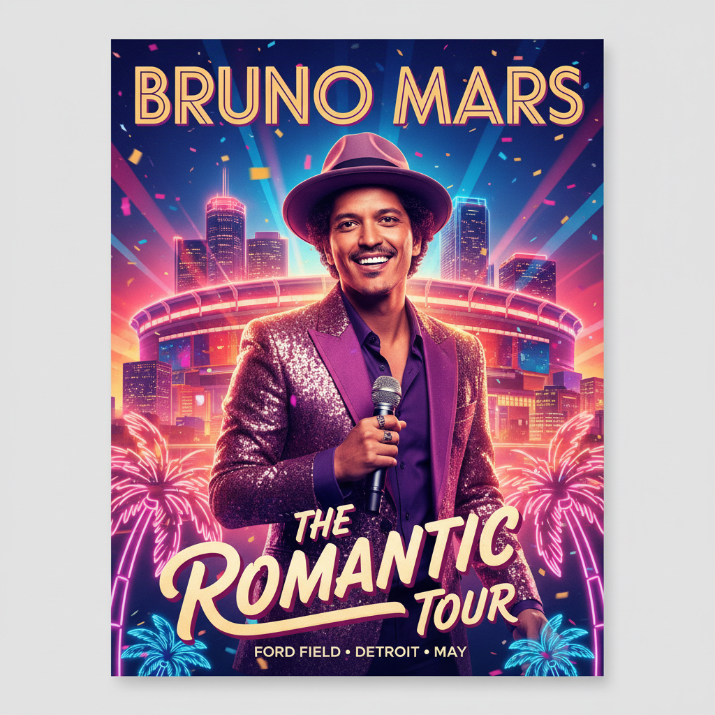 Bruno Mars traerá 'The Romantic Tour' al Ford Field de Detroit este mayo