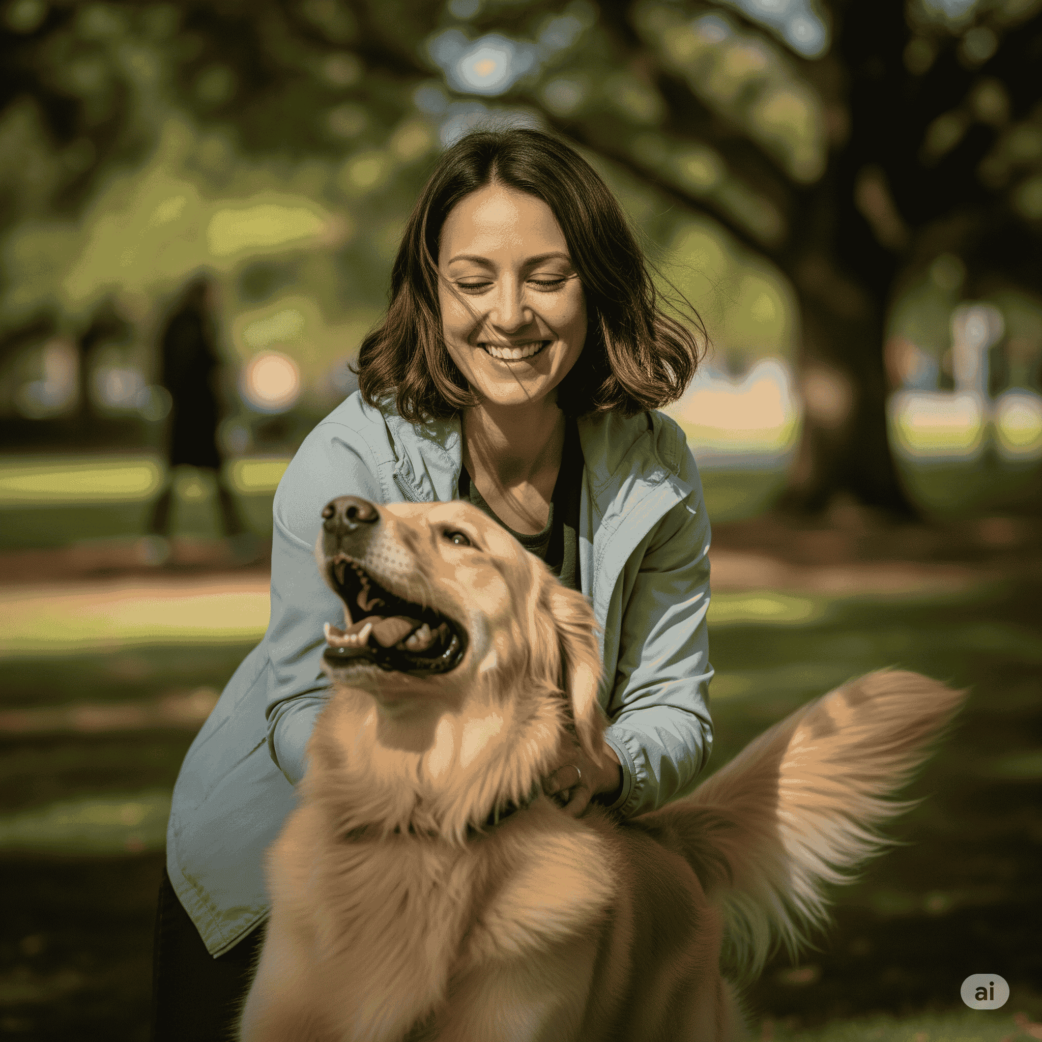 A happy pet sitter with a dog