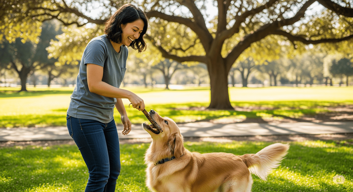 A person happily petting a dog