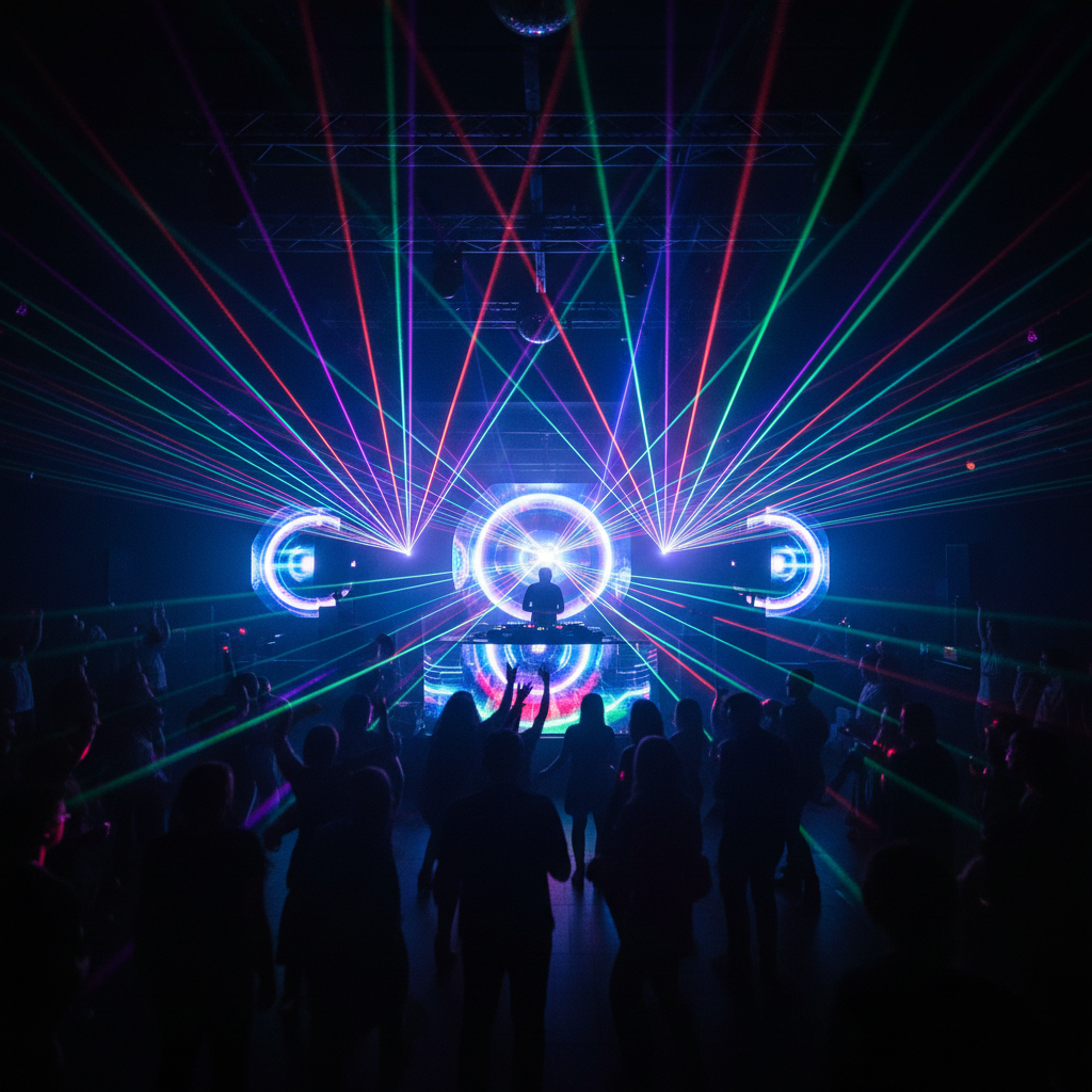 Nightclub style event with DJ and colorful laser lights