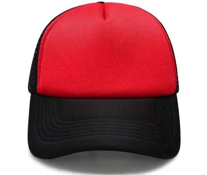 red and black two toned trucker hat