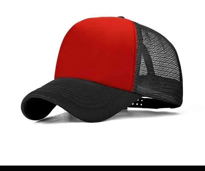 red and black two toned trucker hat 2