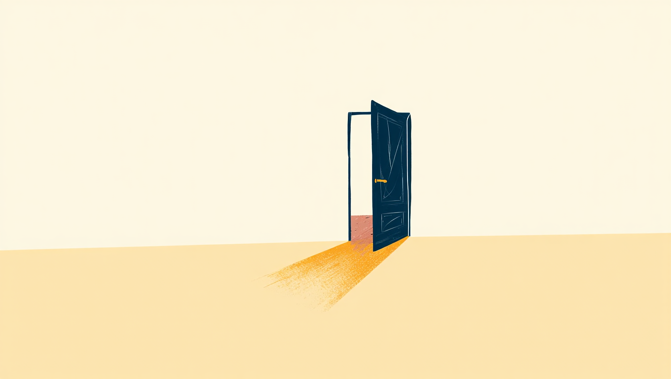 Illustration of an open doorway filled with warm light for a free New York real estate license guide