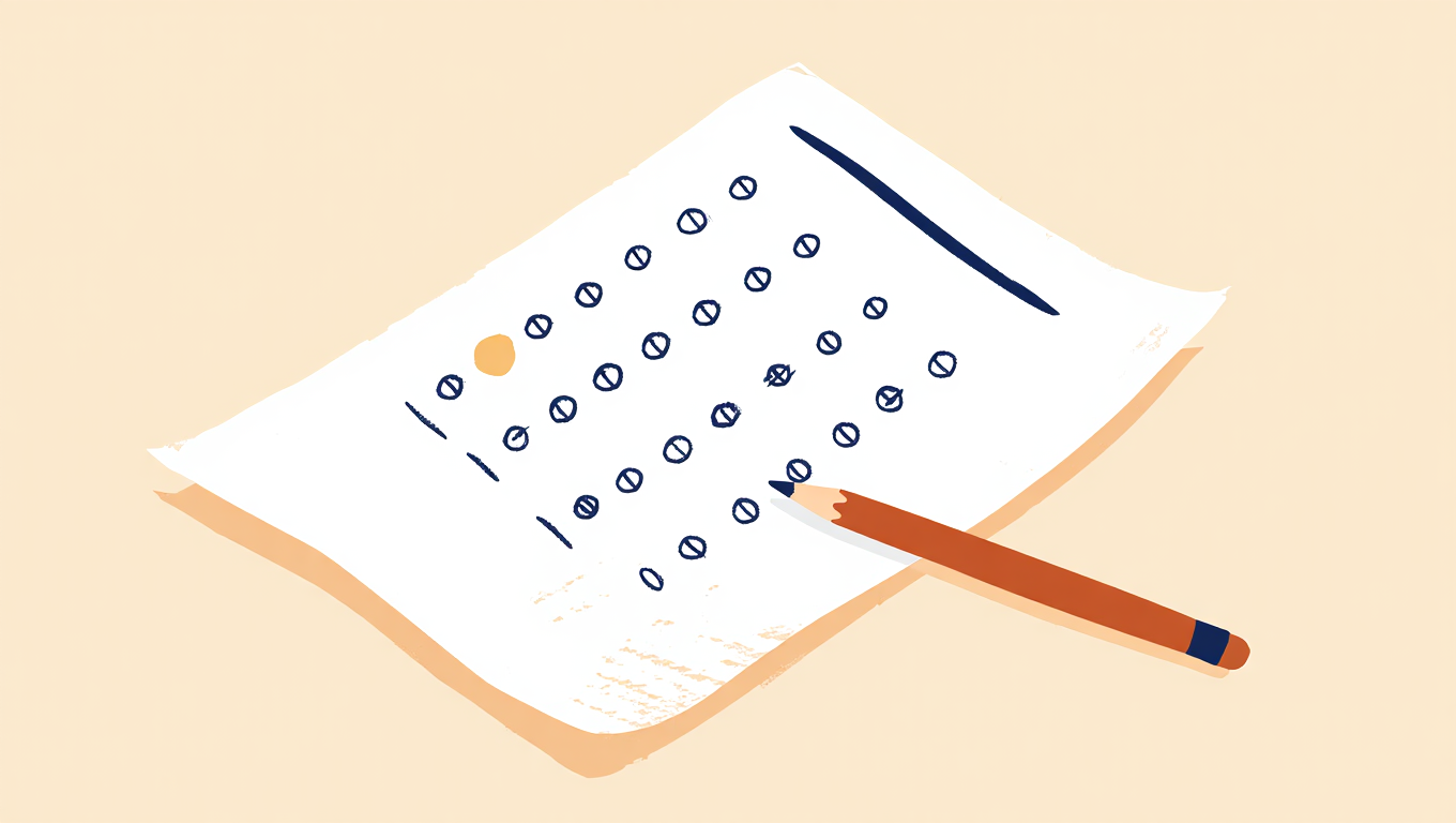 Illustration of an exam bubble sheet and pencil for a New York real estate exam guide