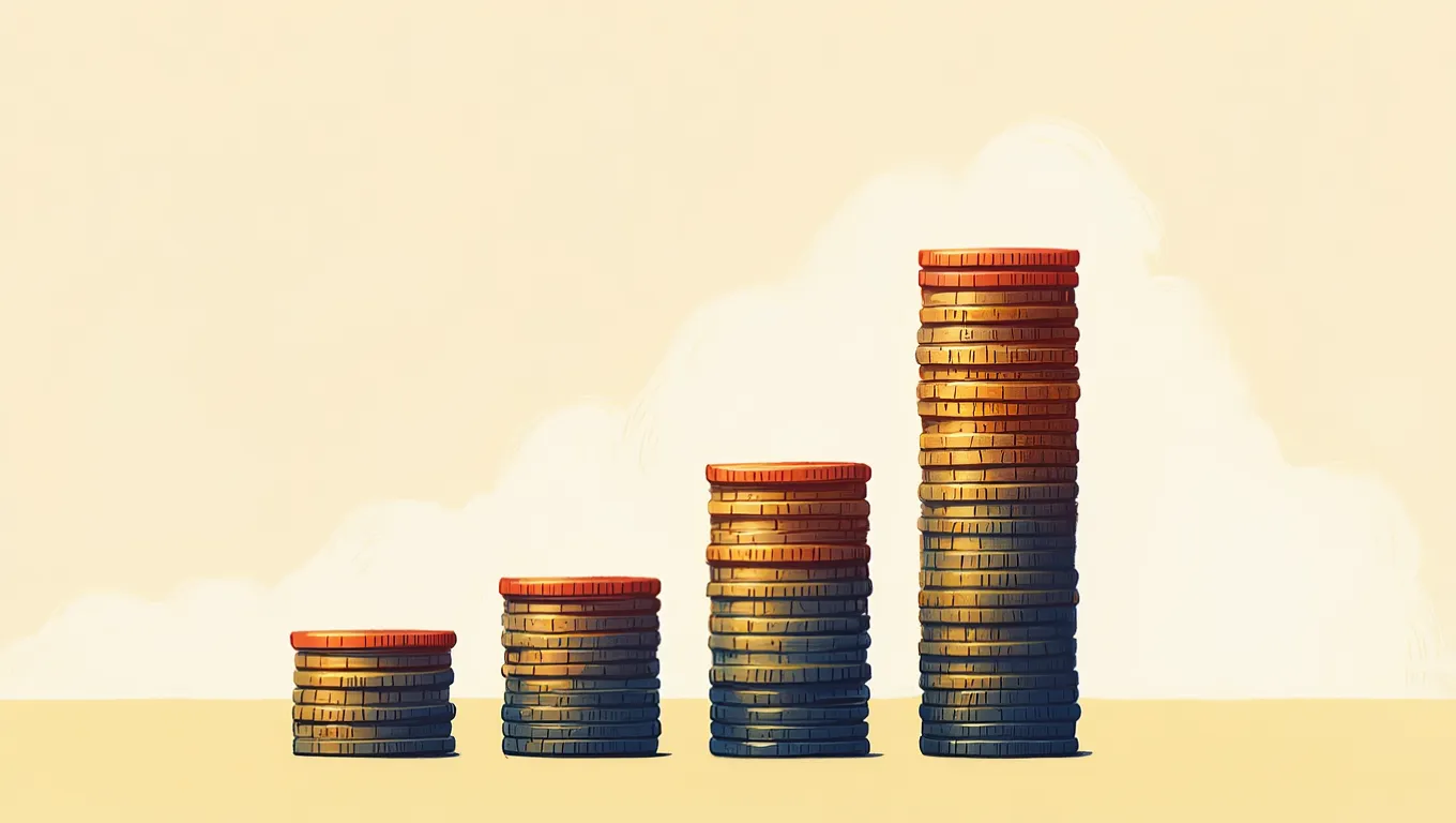 Illustration of stacked coins increasing in height for a New York real estate license cost guide