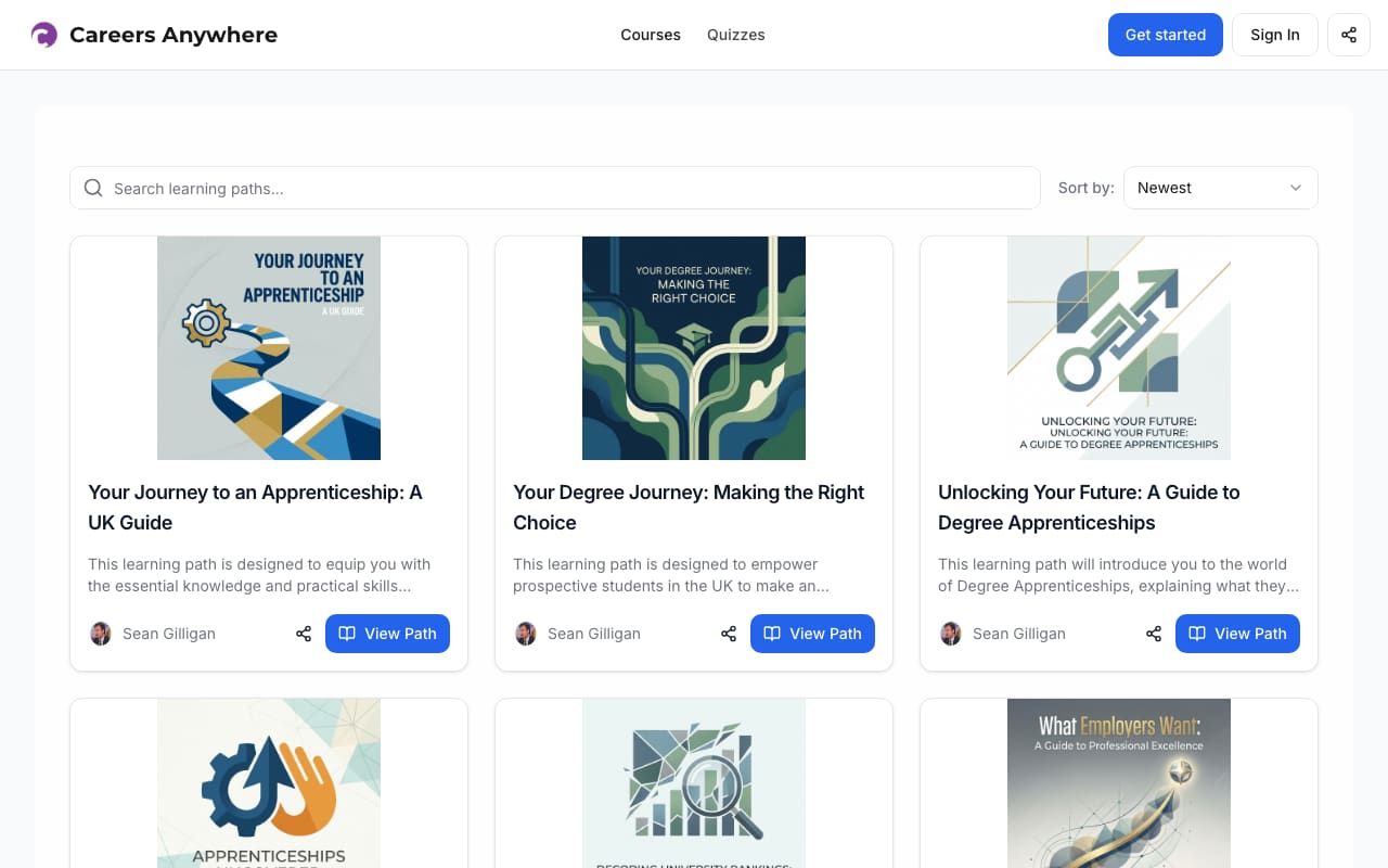 Homepage of Careers Anywhere