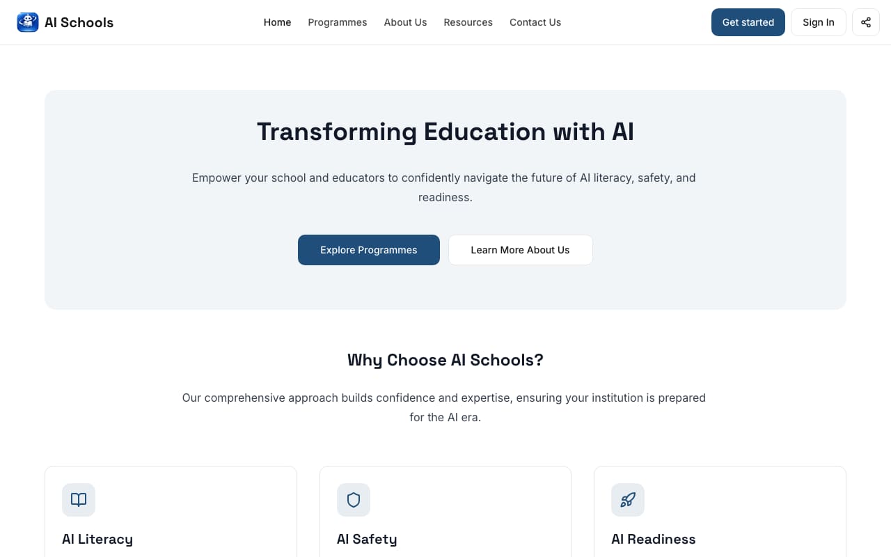 Homepage of AI Schools