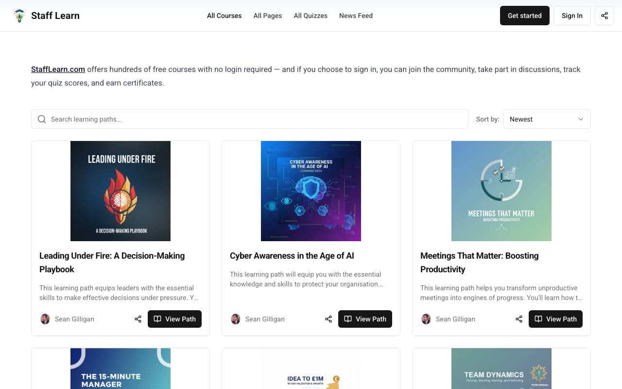 Homepage of Staff Learn