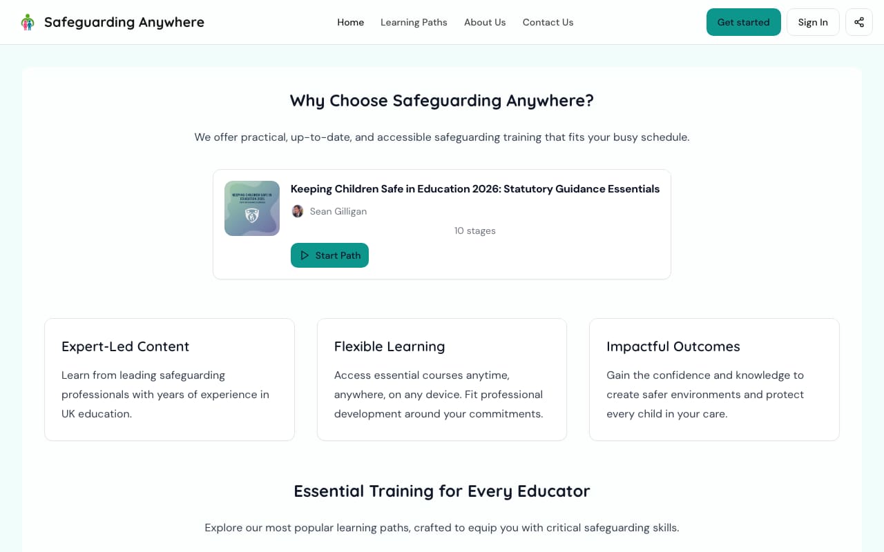 Homepage of Safeguarding Anywhere