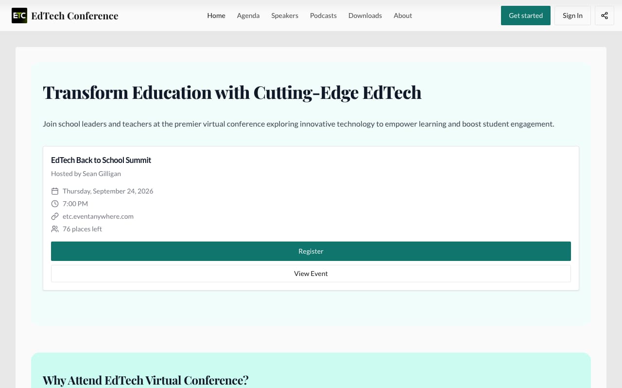 Homepage of EdTech Conference 