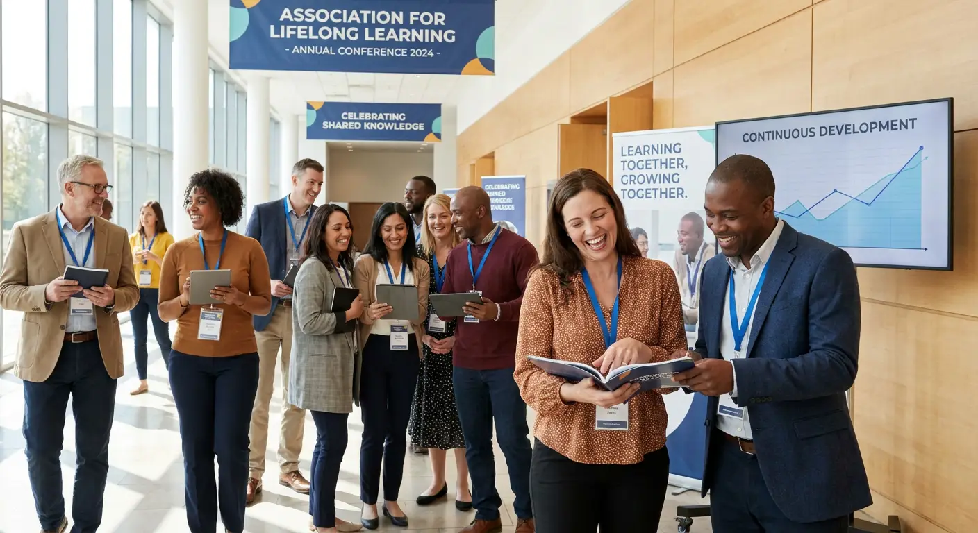 Happy members of the Association for Lifelong Learning sharing knowledge and insights at their annual conference.