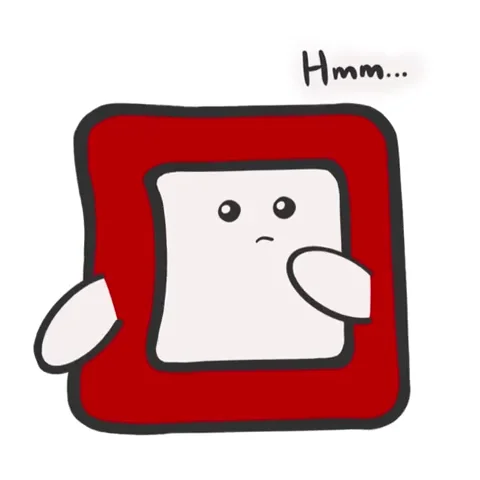 A square character thinking, 'Hmmm....'