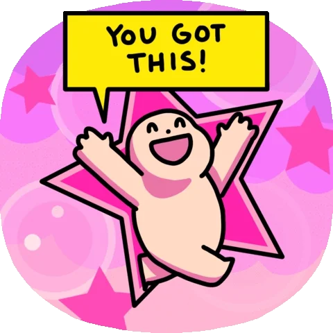 A cartoon character throws its hands in the air in celebration. The text reads: 