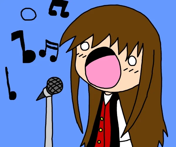 A cartoon girl singing into a microphone.