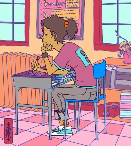 A student sits at her desk looking tired and distracted. They're in need of behavioral interventions via nudge theory.