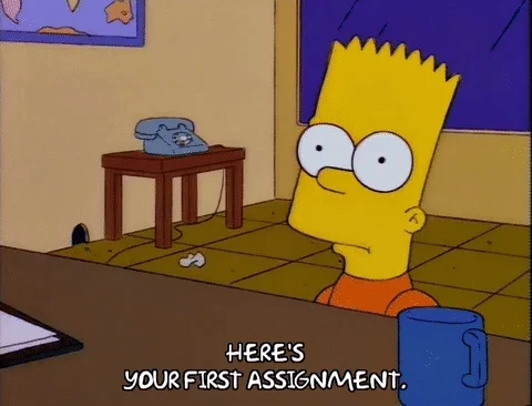 Person giving Bart Simpson an assignment.