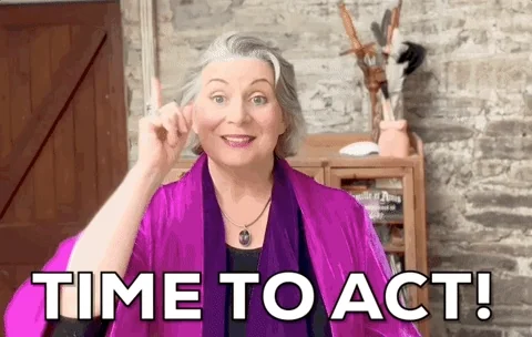 A woman saying, “Time to act!"