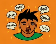 A language student speaks words in different languages.