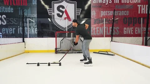 Hockey player doing a puck drill