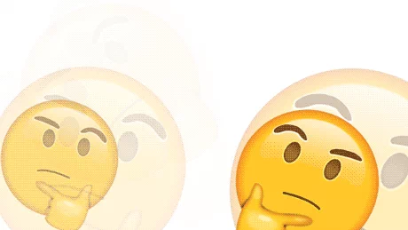 Flying thinking emojis on a white background.