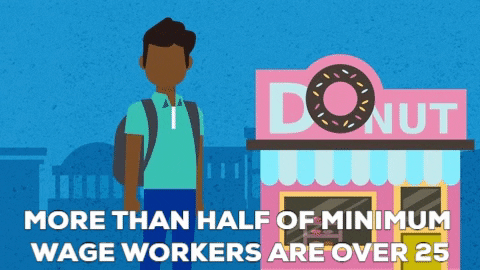 An infographic that says more than half of minimum wage workers are over 25