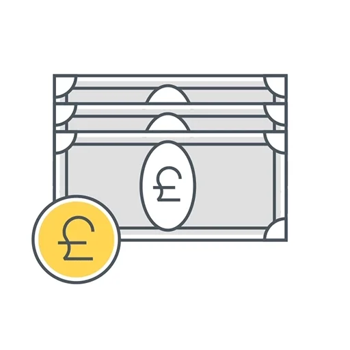An animation depicting a money chest that turns into a stack of Pound notes.