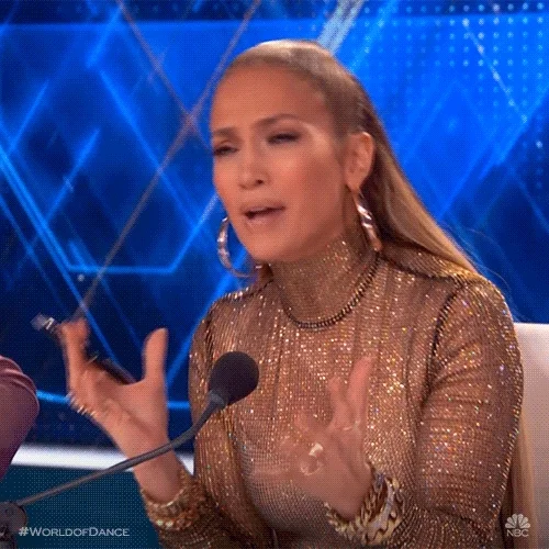 Jennifer Lopez on a game show, asking 'What?'