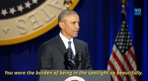 Barack Obama saying, “You wore the burden of being in the spotlight so beautifully.” 