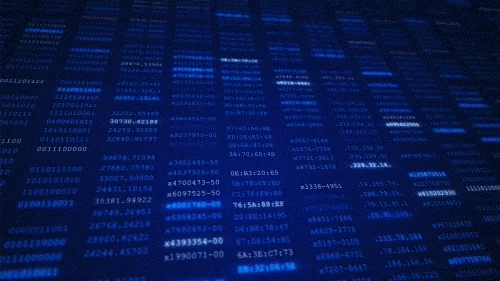 A screen showing moving columns of data.