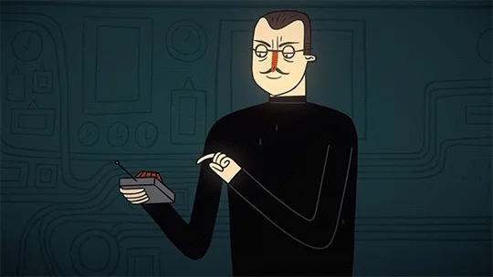 Cartoon man with remote control saying 'It's all very scientific.'