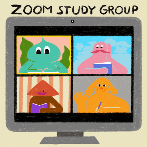An animation depicting a Zoom study group.