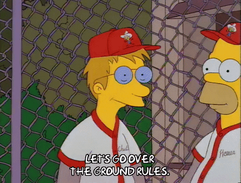 Homer Simpson at a baseball game. The umpire says, 'Let's go over the rules.'
