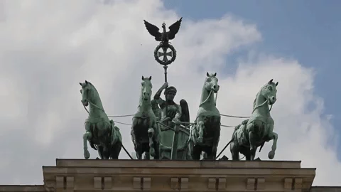 The monuments atop the Brandenburg Gate in Berlin.