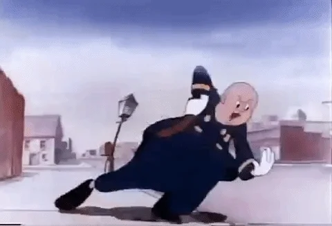 An old cartoon showing a police officer waving a baton.