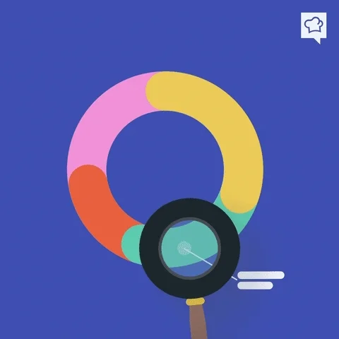 A magnifying glass inspecting spots on a multicolored ring illustration.