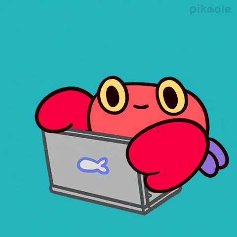 A cartoon crab smashing a laptop