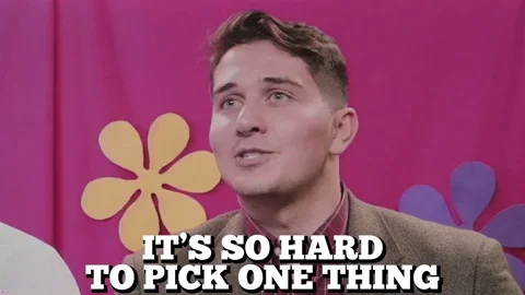 A dating game show contestant says, 'It's so hard to pick one thing.'
