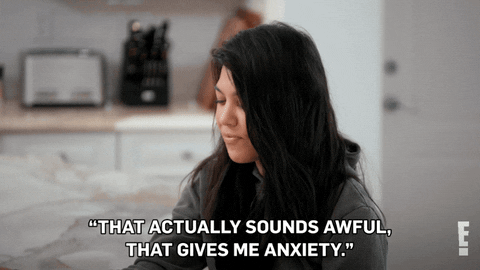 A woman saying, 'That actually sounds awful, that gives me anxiety.'
