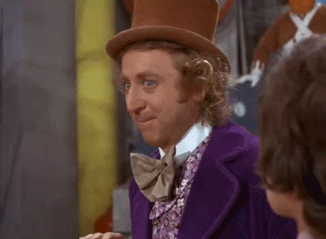 Willy Wonka asks excitedly, 'Really?'