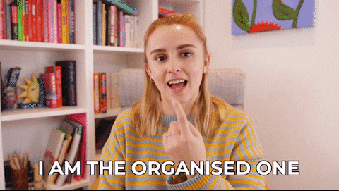 A woman saying, 'I am the organized one.'