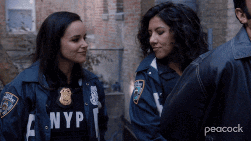 Brooklyn Nine-Nine officers arresting a suspect and shaking hands