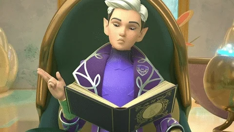 An elf-like character leafs through a book.