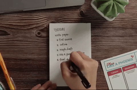 Animated GIF of a person making a list
