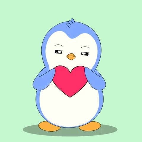 A penguin tearing a hear in two.