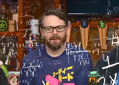 A man in glasses using his fingers to calculate numbers with images of equations floating around him.