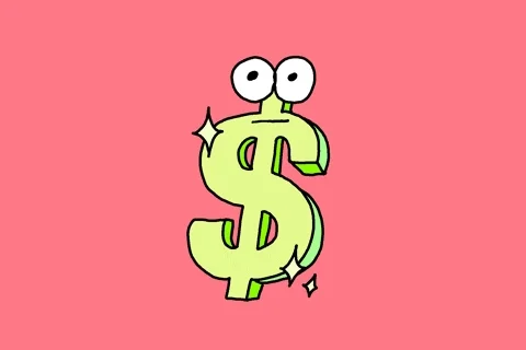 A graphic of a dollar sign with eyes.