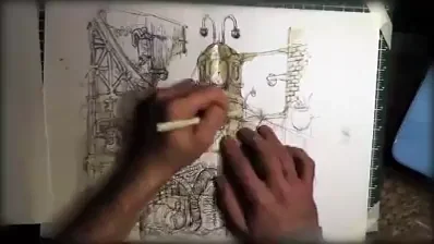 An set designer sketching out an idea.